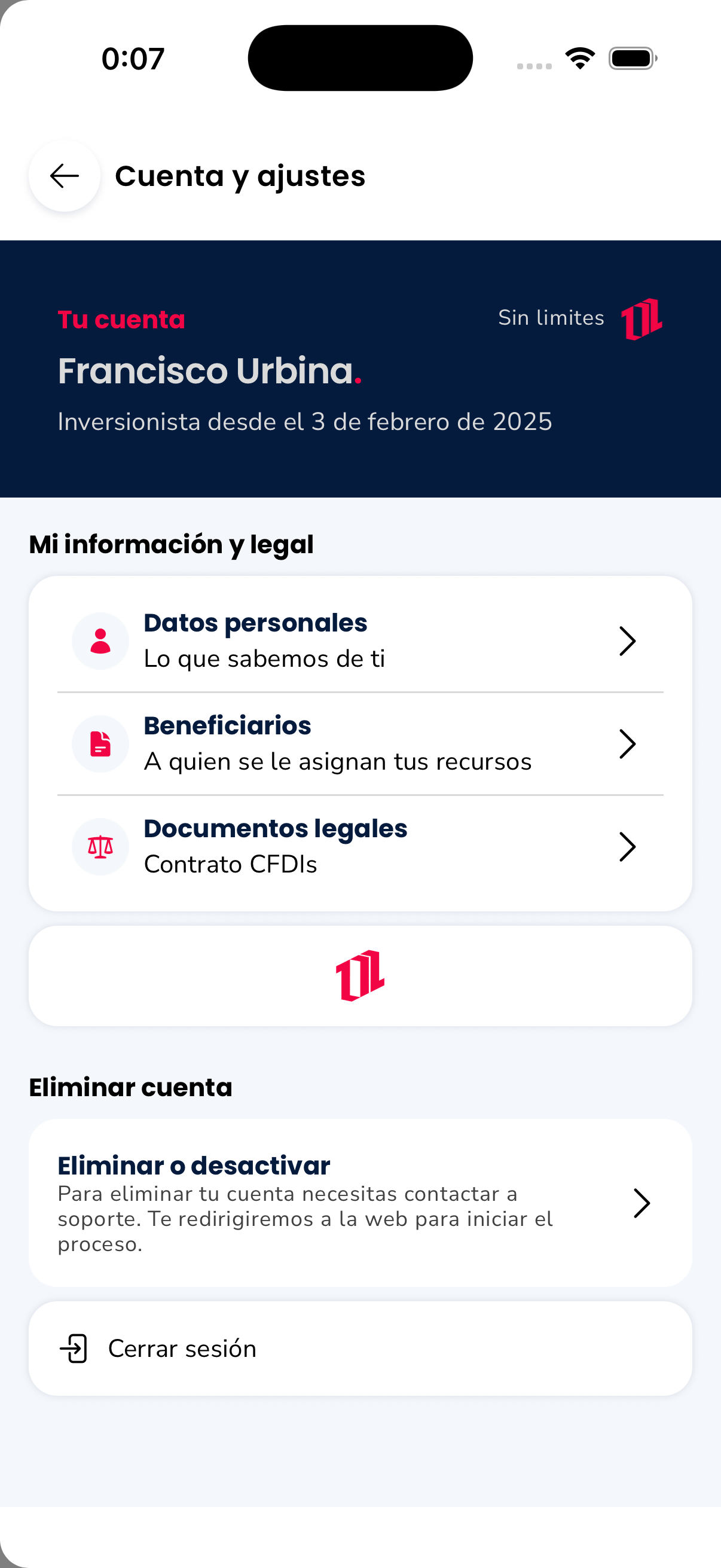 100 Ladrillos — Account and settings