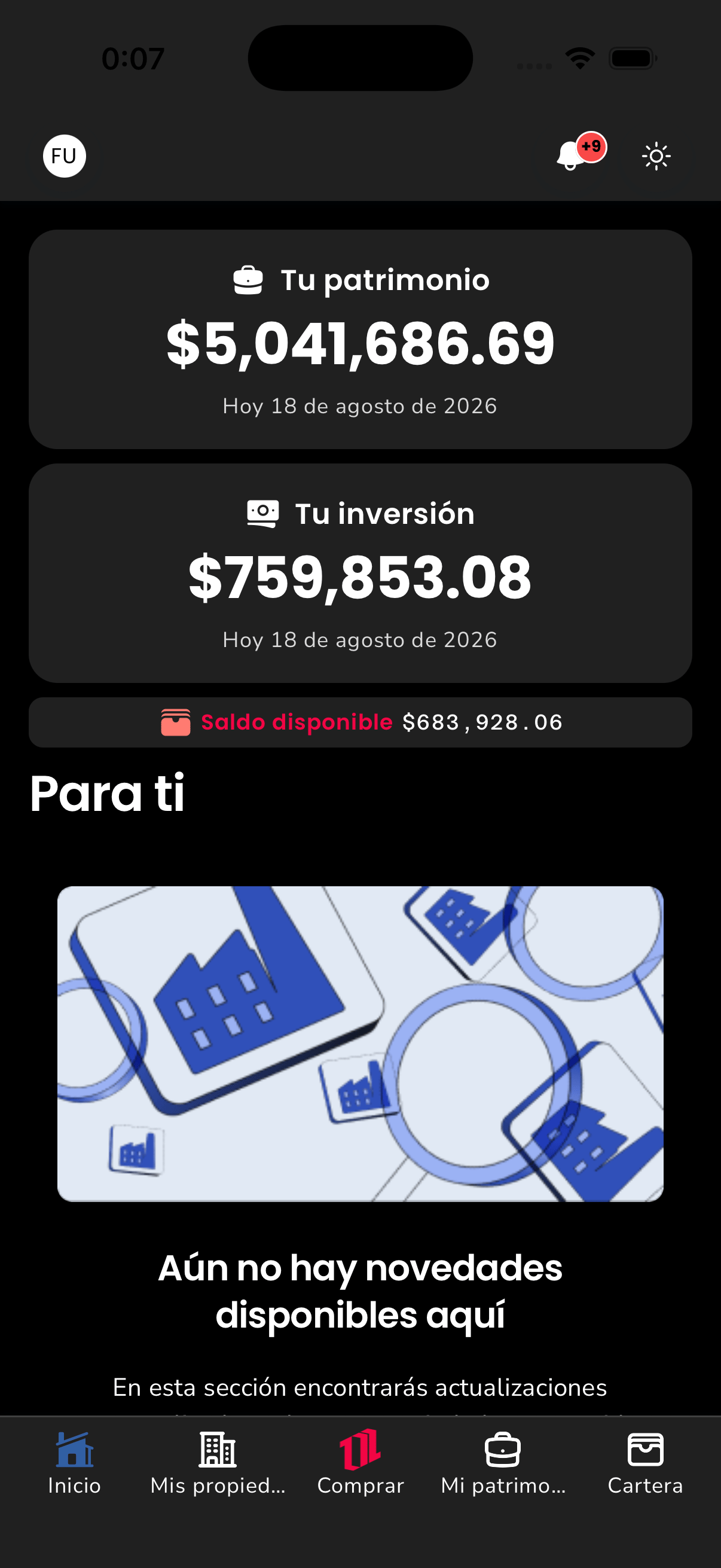 100 Ladrillos — Home in dark mode